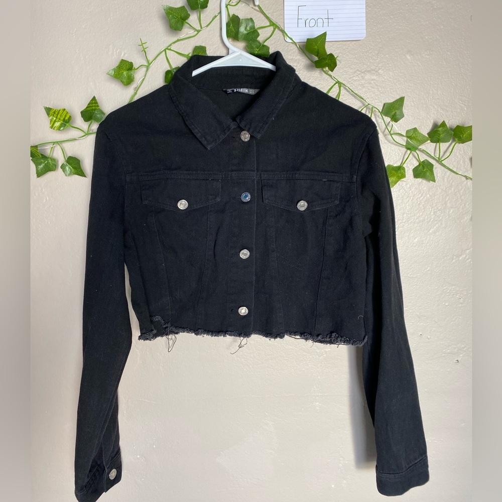 SHEIN black denim crop jacket.